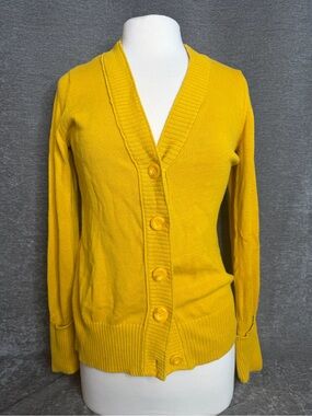 Faded Glory Mustard Yellow V-Neck Button Cardigan